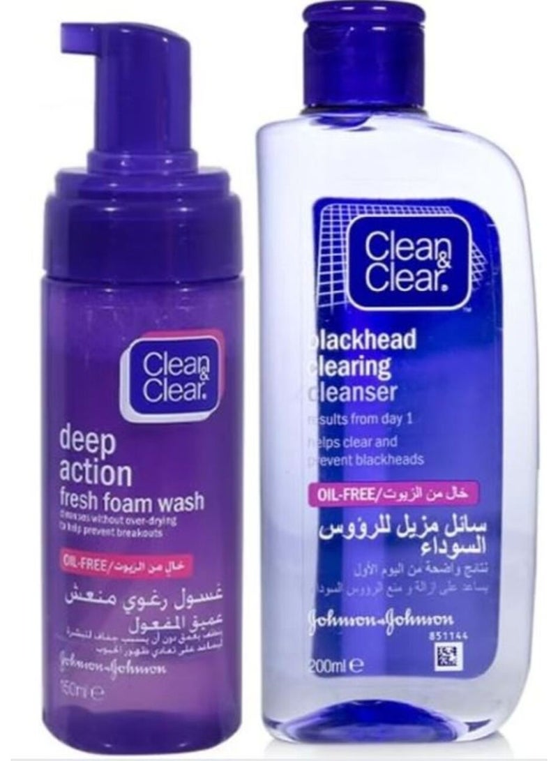 كلين أند كلير مجموعة العناية بالبشرة من كلين آند كلير - غسول رغوي للتنظيف العميق 150 مل ومنظف لإزالة الرؤوس السوداء 200 مل - Image 2